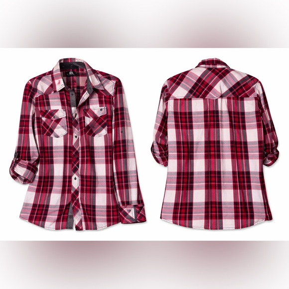 Rock & Republic Tops - Rock & Republic Red Plaid Button Down Shirt Women’s Medium Western Flannel